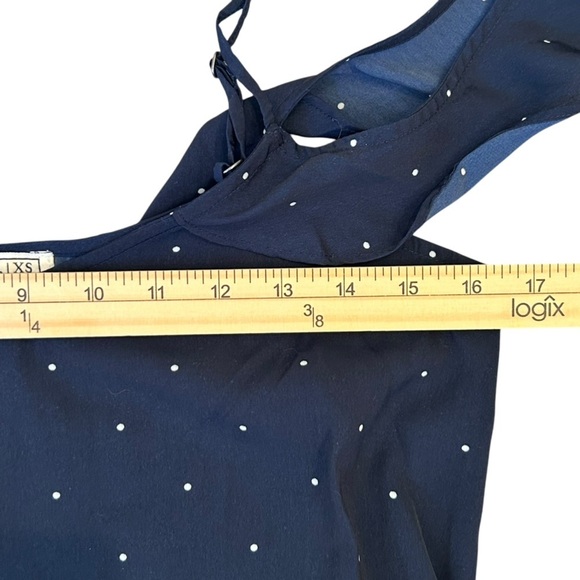 Abercrombie & Fitch Tank Top Womens XS Off Shoulder Polka Dot Navy Satin Ruffle - Picture 6 of 8